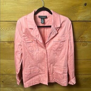 Dialogue Womens Blazer Medium Pink 3 Button Long Sleeve Collared Jacket S 16 Y2K